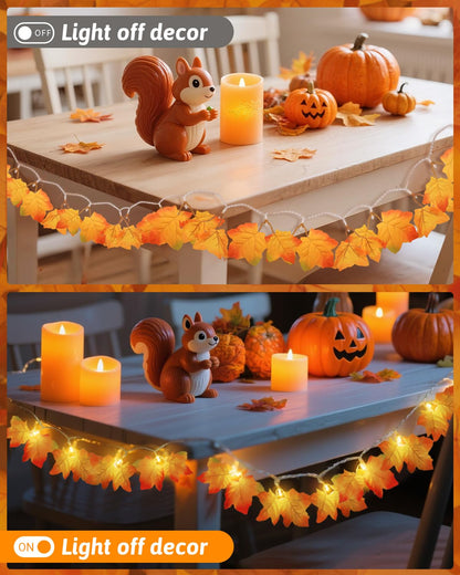 2Pack [8 Lighting Modes & Timer] Fall Decor Maple Leaf Garland with Lights 80LED Battery Operated Waterproof, Fall Decorations for Home Outdoor Indoor Thanksgiving Decor Halloween Friendsgiving Autumn