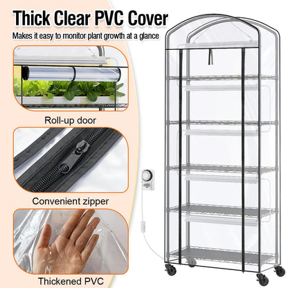 CUVERC Small Indoor Greenhouse with Grow Light & PVC Cover Portable Mini Greenhouse Tent Shelves Adjustable 5 Tier Metal Plant Stand with Grow Light for Indoor Plants, Seed Starting, 29.5"x13.7"x71"