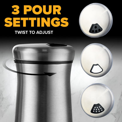 Salt and Pepper Shaker Set, Stainless Steel & Glass Spice Shakers, Adjustable Pour Holes, Refillable Salt & Pepper Dispensers for Kitchen & Dining Table Set of 2 Bottles