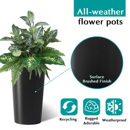 GDFStudio 21.7" Tall Planters Set of 2, Large Planter Pots with Drainage Holes, UV and Crack Resistant, Modern Matte Finish for Indoor Outdoor Balcony Patio Garden, Black
