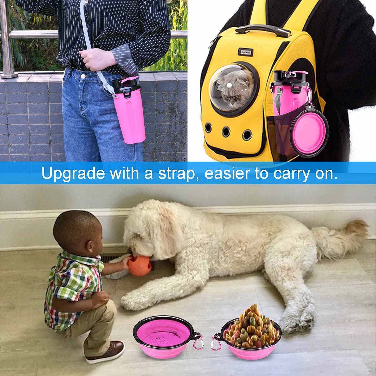 Dog Travel Water Bottle Collapsible Bowls, 2 in 1 Pet Food Container with Collapse Bowls, Outdoor Portable Water Bowls for Walking, Traveling, Camping and Hiking (Orange)