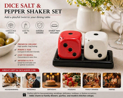 Ceramic Salt & Pepper Shaker Set with Tray – Refillable Stoneware Seasoning Jars, Food Safe Lead-Free Spice Dispenser, Durable Kitchen Tableware, Dining Table Decor & Home Gift Set, 2.5 Inch