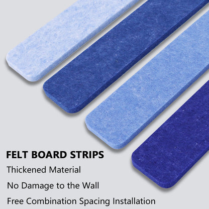 Vuzvuv 8 pcs Bulletin Board Bar Strips No Adhesive Backing with Glue Points ，Self Adhesive Cork Board for Wall，Felt Pin Board for School，Office Decor(Mix-Blue)