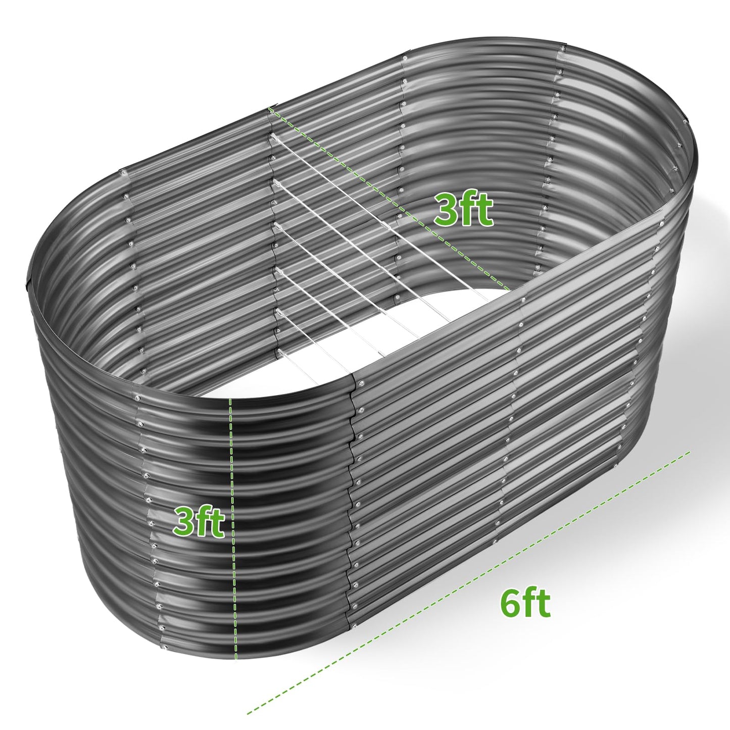 Land Guard 6x3x3ft Oval Galvanized Raised Garden Beds, Large-Capacity Metal Planter Box Outdoor, Durable Deep Raised Garden Bed 3ft Tall, Raised Beds for Gardening Vegetables, Modern Gray