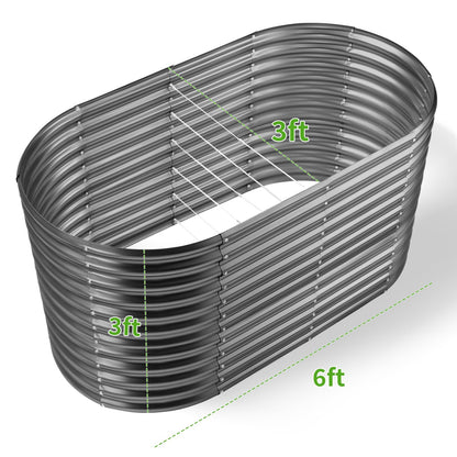 Land Guard 6x3x3ft Oval Galvanized Raised Garden Beds, Large-Capacity Metal Planter Box Outdoor, Durable Deep Raised Garden Bed 3ft Tall, Raised Beds for Gardening Vegetables, Modern Gray