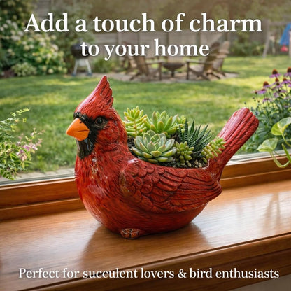 Smilamo Cardinal Bird Succulent Planter, Red Resin Decorative Flower Pot, Bird Flower Pot & Outdoor Planter Pot, Resin Cardinal Flower Pot for Desk & Garden Decor, Unique Gift Idea (Red)