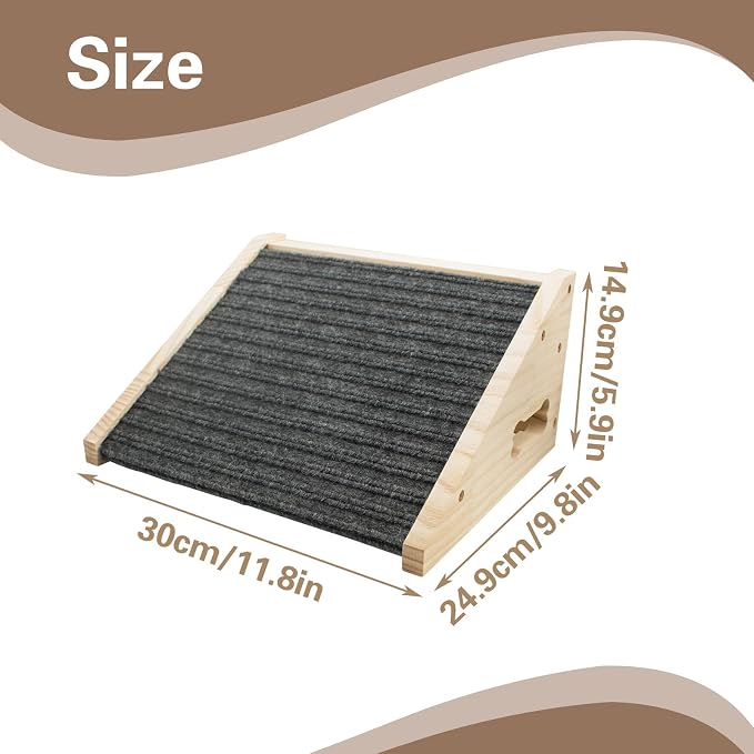 Dog Ramp for Stairs, Wooden Low-Angled Pet Ramps with Anti-Slip Carpet Surface, Step and Stair Assist for Small Dog & Cats, Injured & Aged Pets (1 Pack)