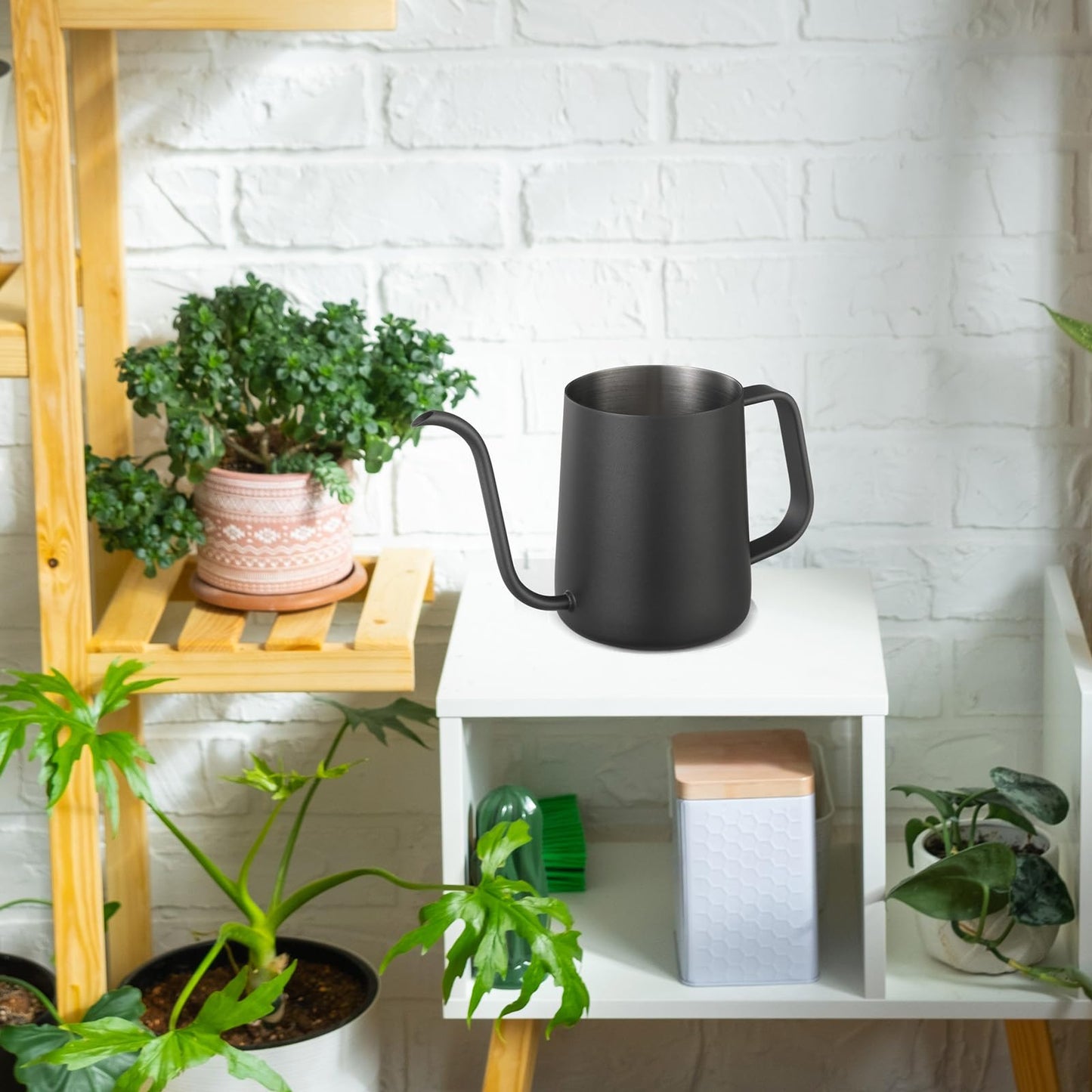 Small Watering Can Indoor Plants - 20 oz Mini Stainless Steel Watering Can with Long Spout Rust-Proof Tiny Metal Watering Can for Small House Plants Flowers Home & Office Black
