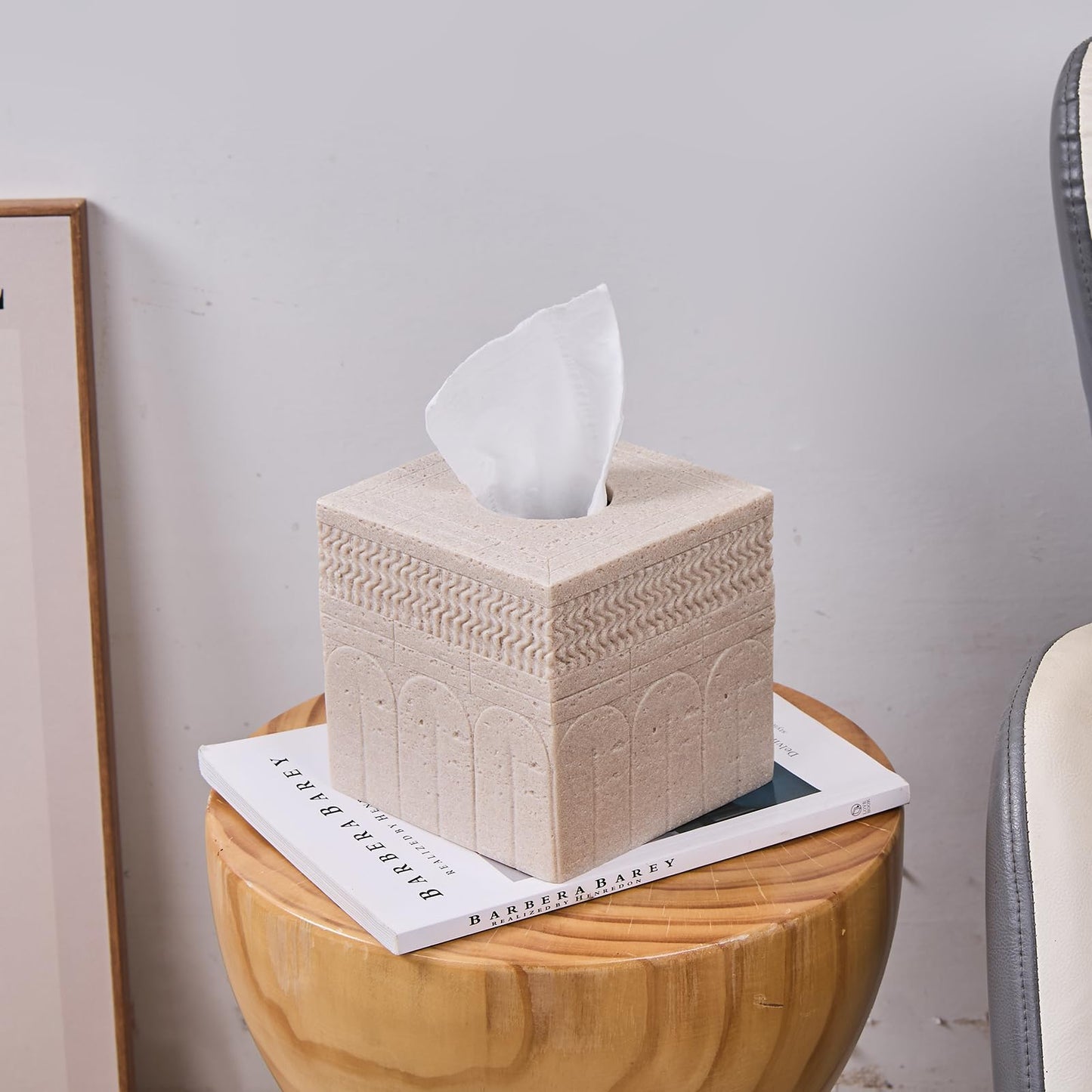 Beige Tissue Box Cover – Modern Resin Cube Holder for Bathroom, Bedroom, Office – Decorative Square Tissue Box for Countertop, Nightstand, Vanity & Desk – Heavy&Sturdy