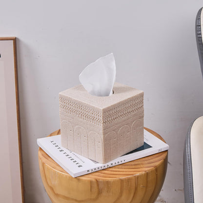 Beige Tissue Box Cover – Modern Resin Cube Holder for Bathroom, Bedroom, Office – Decorative Square Tissue Box for Countertop, Nightstand, Vanity & Desk – Heavy&Sturdy