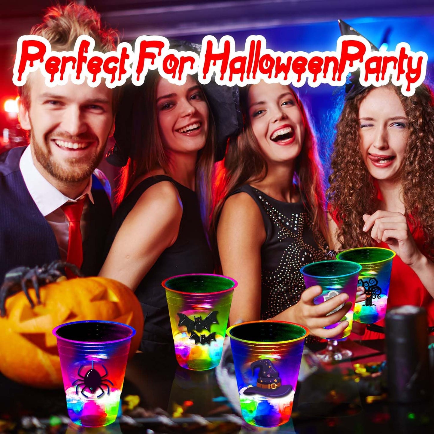 mishunyus 40 Pcs Glow in The Dark Halloween Party Cups - Pumpkin Bat Ghost Theme, Plastic Drinkware for Adults Party Supplies