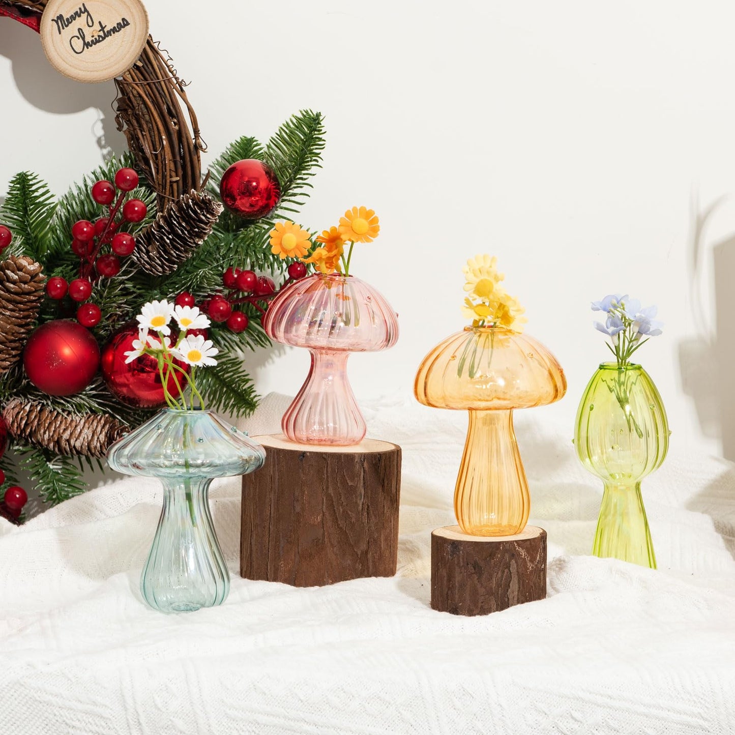 XXXFLOWER Glass Mushroom Vase Propagation Planter Window Plant Propagation Station Crystal Hydroponic Mushroom Jars for Plant Cuttings Unique Glass Bud Flower Vase Indoor for Home Office Garden Decor