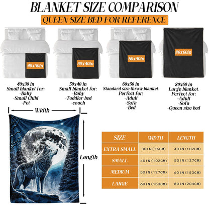 CaomeiWu Wolf Throw Blanket, 50" x 40" Flannel Cool Wolves Themed Stuffed Animal Black Throw, Soft Nap Throw Blanket for Home Boys Girls Women Wolf Lovers Gifts