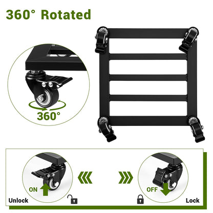 Plant Stand with Wheels,Metal Plant Caddy Heavy Duty Rolling Plant Stand Indoor Outdoor,12'' Square Wheeled Plant Dolly with Lockable Caster Wheels Holds up 380 Lbs Planter Mover for Home Garden