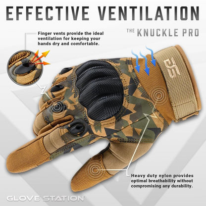 Glove Station Gloves for Men – Touchscreen Utility Gear with Hard Knuckle Protection Used in Motorcycle, Airsoft, & Outdoor Work Camouflage - Hard Knuckle X-Large