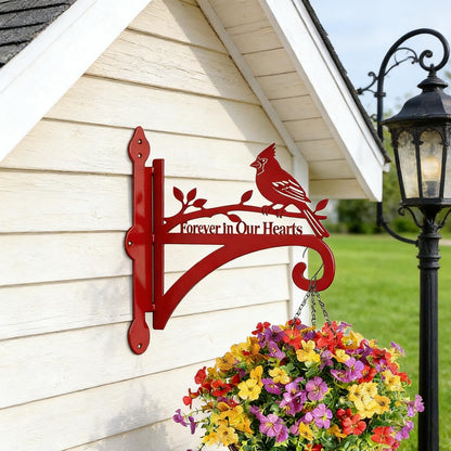 Ammzus Cardinal Memorial Plant Hanger Hook for Outdoor Indoor Hanging Plants, Lanterns, Bird Feeders, Wind Chimes - 8.3"x9.8" Rust-Resistant Metal Wall Bracket with Forever in Our Hearts Design