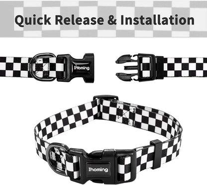 Ihoming Dog Collar and Leash Set for Daily Outdoor Walking Running Training, Chess Board Design for Medium Boys Girls Dogs Cats Pets, M-Up to 45LBS