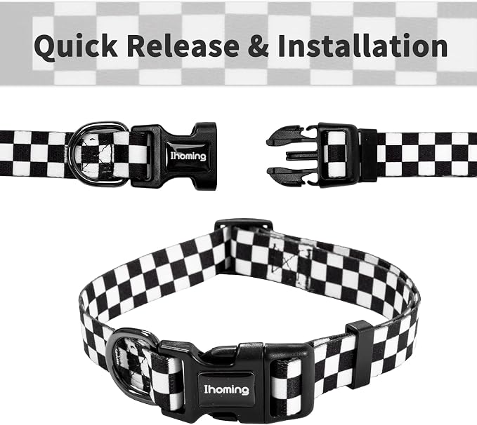 Ihoming Dog Collar and Leash Set for Daily Outdoor Walking Running Training, Chess Board Design for Large Boys Girls Dogs Cats Pets, L-Up to 80LBS