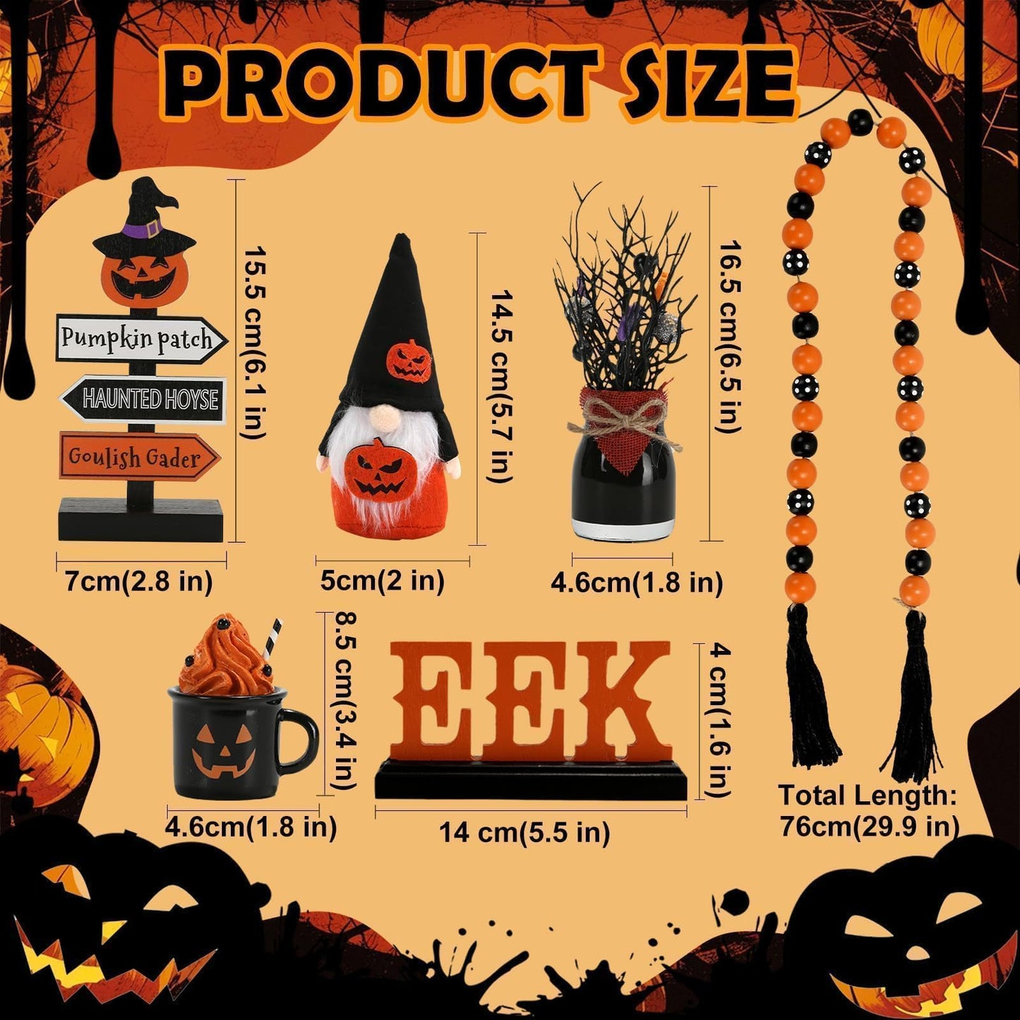 Halloween Decorations 6PCS Tiered Tray Decor, Cute Tabletop Halloween Decor for Home Indoor Tray Shelf Mantel Office Table Centerpieces Farmhouse Rustic Spooky Wood Signs