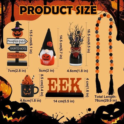 Halloween Decorations 6PCS Tiered Tray Decor, Cute Tabletop Halloween Decor for Home Indoor Tray Shelf Mantel Office Table Centerpieces Farmhouse Rustic Spooky Wood Signs