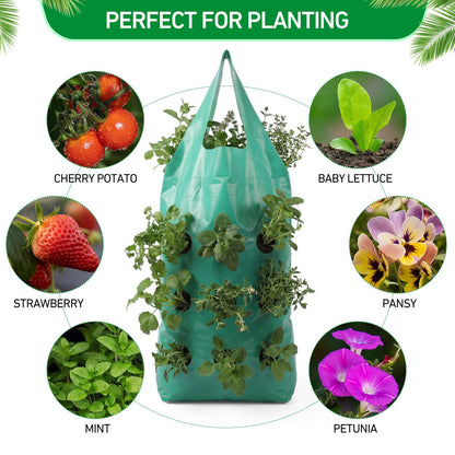 50 Pack Hanging Strawberry Planter Grow Bags, 9 Hole Plastic Hanging Vertical Planters, Upside Down Garden Bags with Reinforced Handles for Outdoor Wall Strawberries, Cherry, Tomatoes, Flowers, Tomato