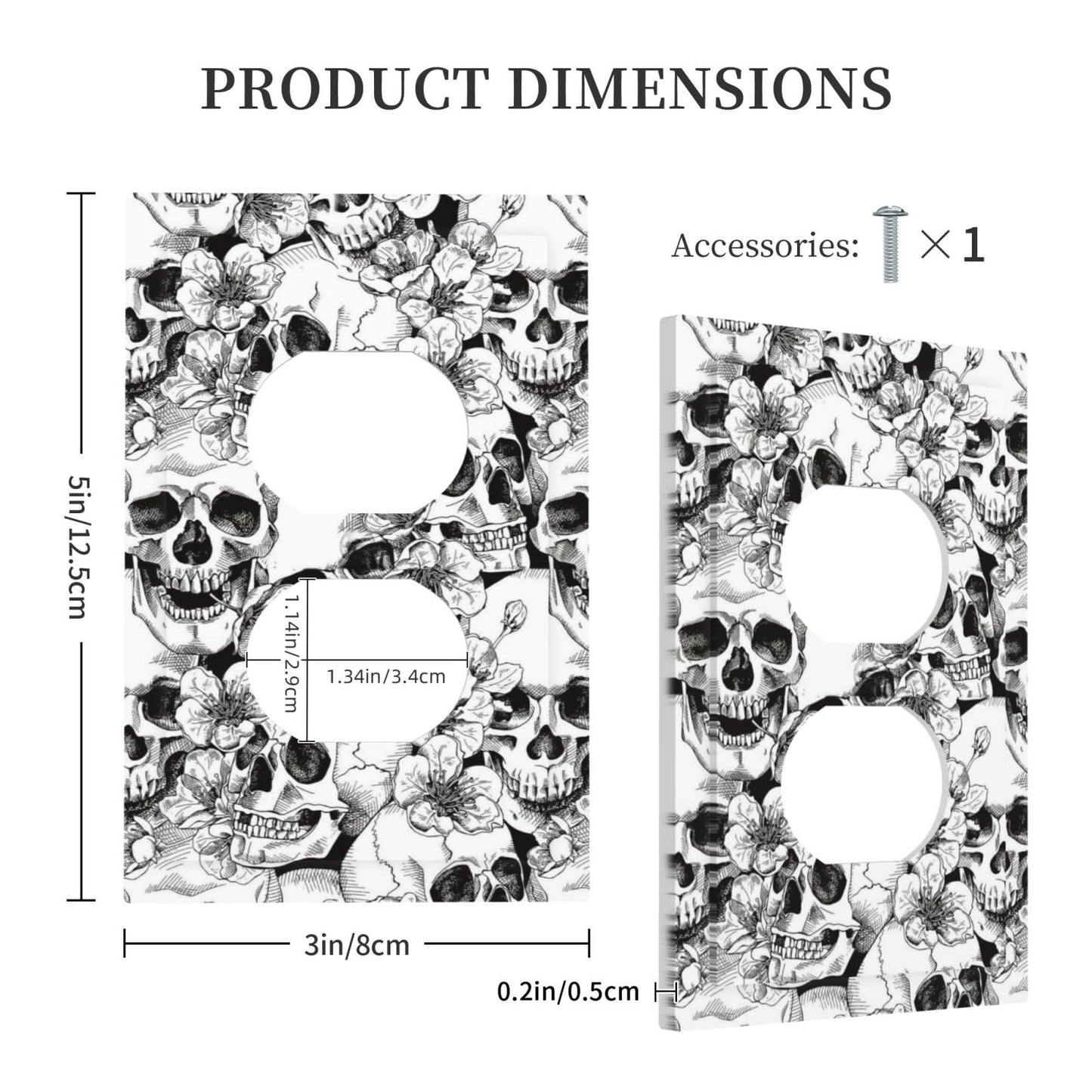 Gothic Skull Floral Skeleton Decorative 1 Gang Receptacle Outlet Cover Electrical Duplex Wall Plate Single Duplex Wall Plate Light Switch Cover