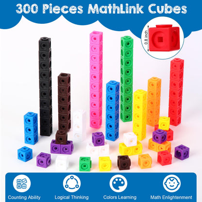 Libima 318 Pcs Math Counting Cubes Linking Counting Blocks with Stem Cards Building Block Linking Cube Connecting Manipulatives Preschool Math Counter Games Back to School Supplies