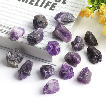 16 PCS Amethyst Healing Crystals Rough Stones Bulk - 1" Natural Raw Stones Crystal Palm Stones for Reiki Healing, Chakras Balancing, Meditation Therapy, Wicca, Witchcraft, Fountain Rocks, Decoration