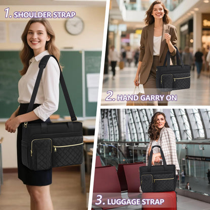 SDYSM Teacher Tote Bag 15.6 inch Laptop Bag Work Bags for Women Nurse Tote Professional Computer Messenger Shoulder Bags Laptop Briefcase for Office, College, Nursing, Black