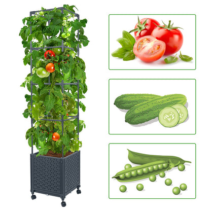 LINEX Raised Garden Bed Planter Box with Trellis, 41.3” & 56.7'' Tomato Planters for Climbing Plants Tomatoes Cage