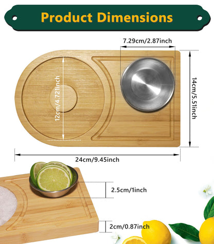 CPOTAM Margarita Salt Rimmer Set, Bamboo Margarita Rimmer Set with Bowl & Room for Margarita Accessories, Margarita Sugar Rimmer for Cocktails, for up to 4.7" Rims