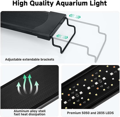 AQQA LED Aquarium Light, 24/7 Mode IP68 Waterproof Extendable Bracket Fish Tank Light, DIY Mode Full Spectrum Aquarium Plant Light, Adjustable Timer/Brightness Memory Function for 18-24 Inch Fish Tank