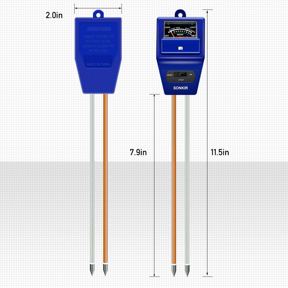Sonkir Soil pH Meter, MS06 3-in-1 Soil Moisture/Light/pH Tester Gardening Tool Kits for Plant Care, Great for Garden, Lawn, Farm, Indoor & Outdoor Use (Blue)