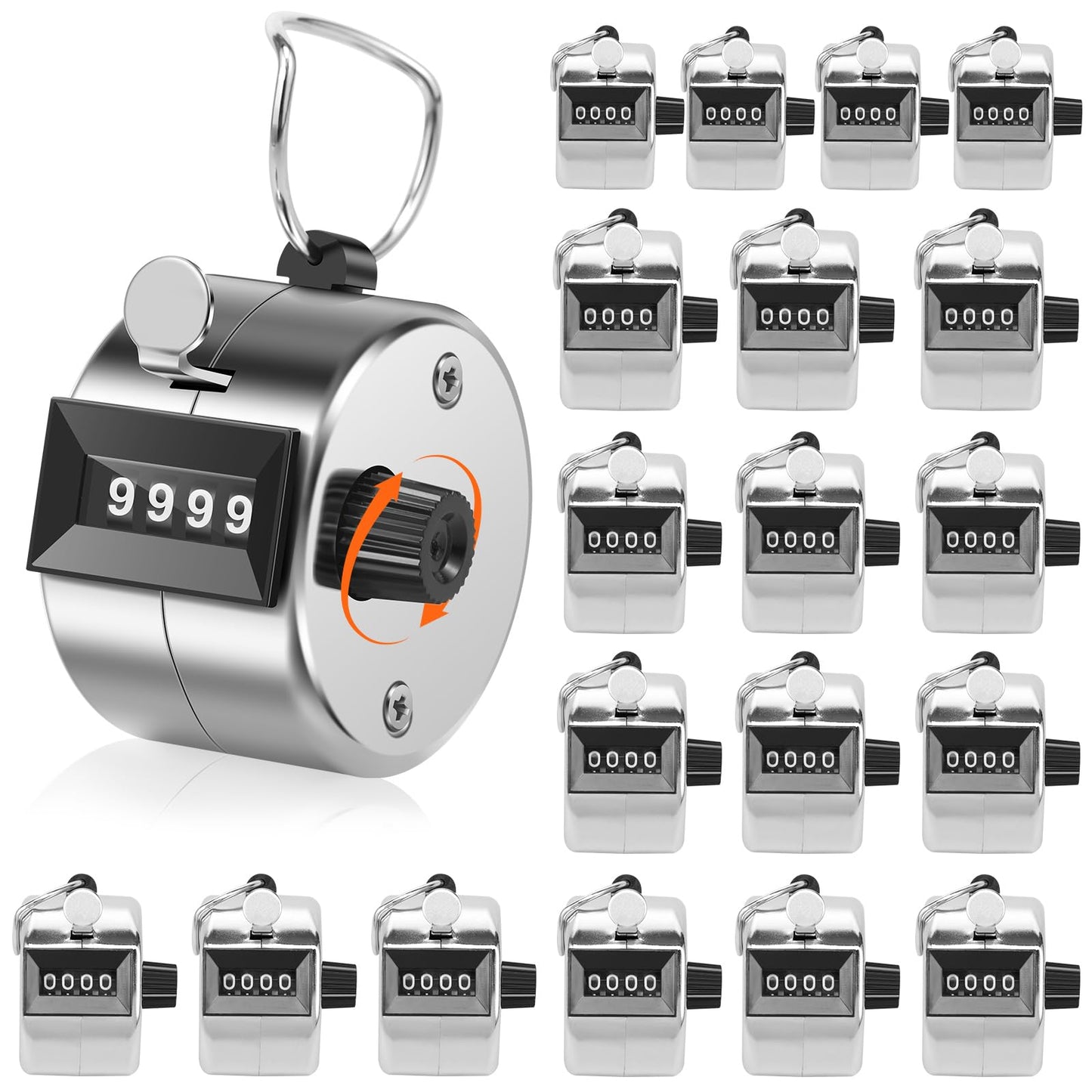 TMWEFUSC 20 Pack Clicker Counter， 4-Digital Metal Handheld Tally Counter， Hand Counter Clicker with Hanging Hook Pitch Counter for School Sport Event,Coaching Counting Numbers