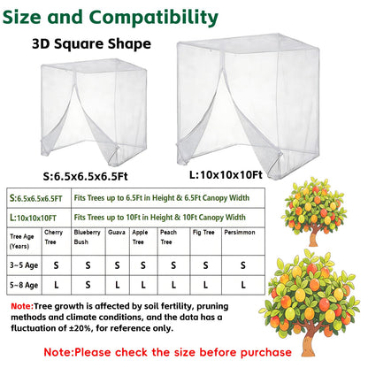 6.5x6.5x6.5Ft Extra Large Fruit Tree Netting Cover with Zipper & Drawstring, Garden Mesh Netting for Protecting Plants from Birds,Bug& Squirrels,Ultra Fine Weather Resistant Tree Netting