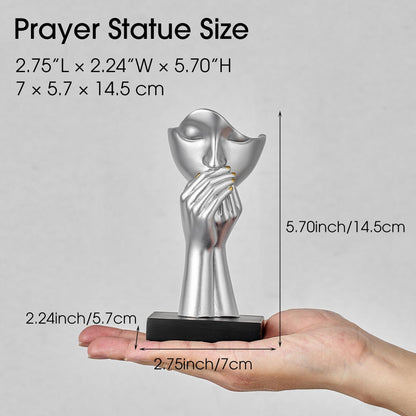 3 Pcs Silver Decor Prayer Statues, Modern Prayer of Peace Figurines Shelf Decor Accents, Abstract Art Sculpture Home Decorations for Living Room Bedroom Office Bookshelf Coffee Table, Gifts for Women