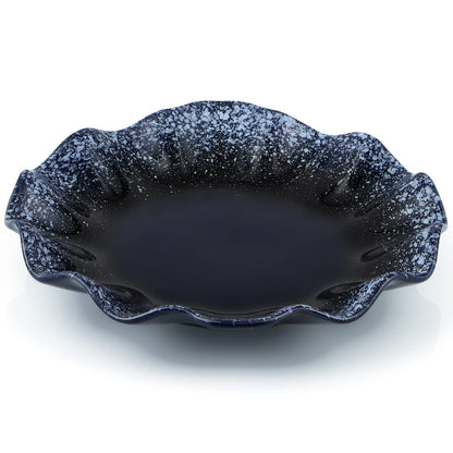 Sanbege Ceramic Decorative Dish, 10" Centerpiece Decor Tray, Jewelry Holder Plate with Ruffle Edge for Entryway, Kitchen, Bedroom, Living Room Decoration (Blue)