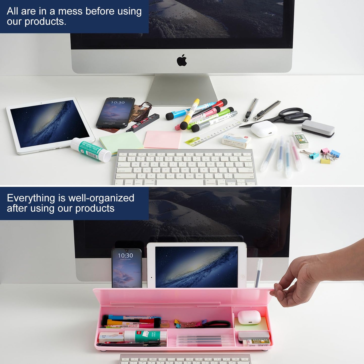 TSJ OFFICE Desktop Whiteboard Dry-Erase-Board - Computer Keyboard Stand White Board Surface Pad with Drawer, Desk Organizers with Accessories for Office, Home, School Supplies - Complete Pink