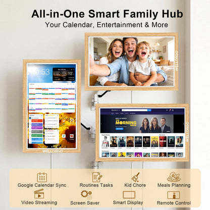 WELLORGO Smart Digital Calendar, 32” Electronic Planner with FHD Touch Screen & Remote Control, Electric Family Organizer with Chore Chart Google Play Customizable App, Wall Display Tablet with Camera