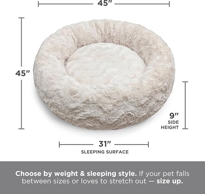 Best Friends by Sheri The Original Calming Donut Dog Bed for Extra-Large Dogs up to 150 lbs, Lux Faux Fur, Oyster, 45" x 45"