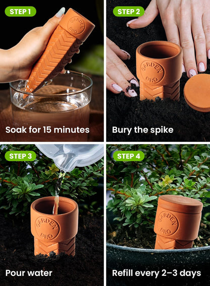 4pc Olla Watering Spikes For Plant Watering With Lids - Automatic Terracotta Self Watering Spikes For Indoor Plants & Outdoor - Terracotta Watering Spikes For 8" Pots Or Larger Water Plants While Away