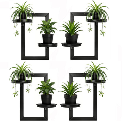TECKED 4 Pack Wall Planters for Indoor Plants, Modern Style, Hanging Plant Holder, Window Plant Hanger, Black, Space Saving, Durable