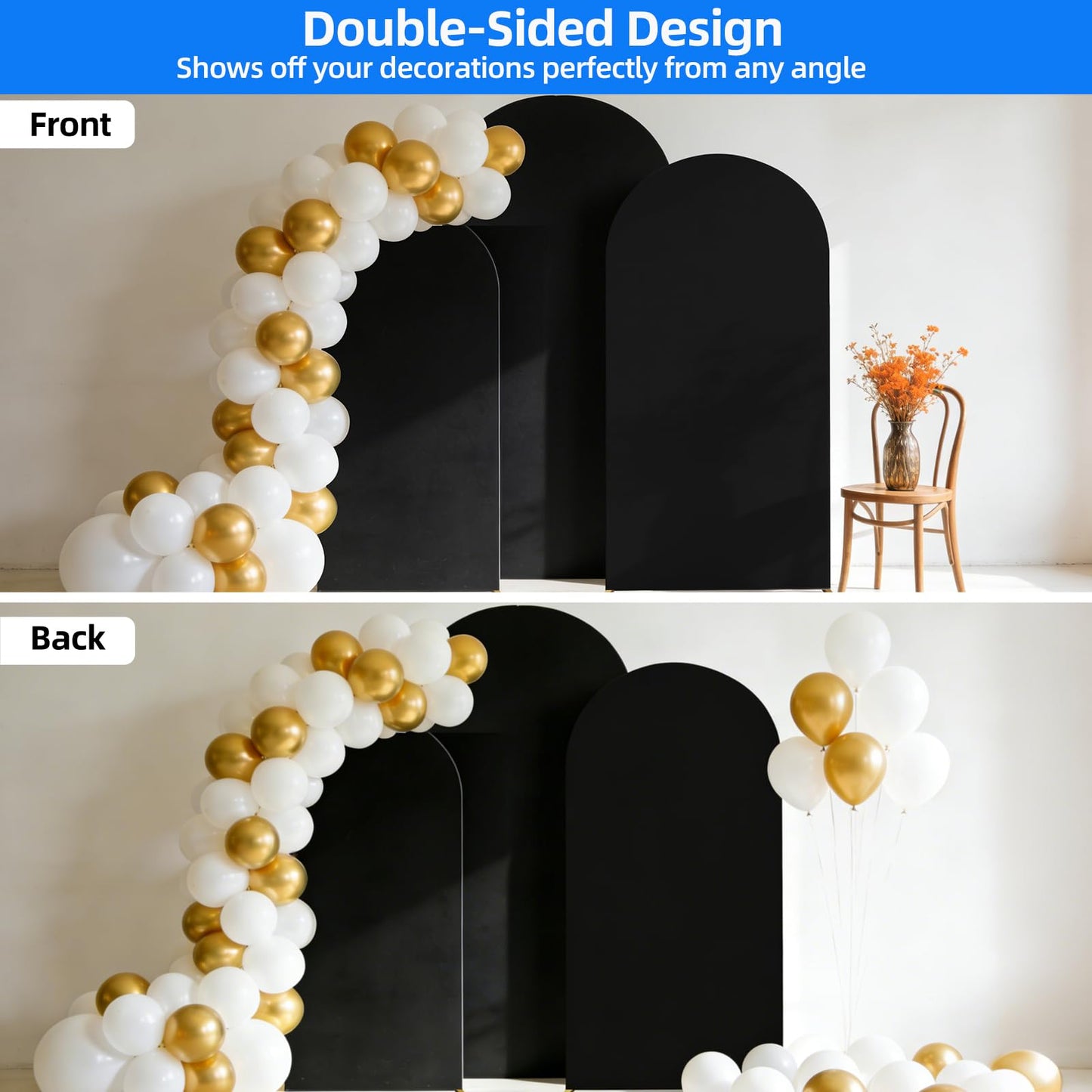 Hemmotop Black Arch Backdrop Cover Set of 3-7.2ft/ 6.6ft/ 6ft Wedding Arch Covers Stretchy Backdrop, Spandex Arched Stand Background Covers for Birthday Graduation Halloween Party Decorations