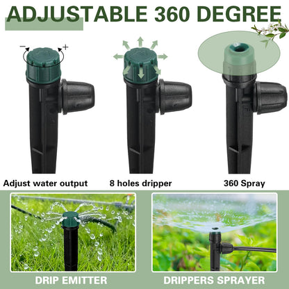 Glooglitter 100 Pcs Drip Irrigation Emitters for 1/4" Tubing 50 Micro Irrigation Emitters Sprayer 50 Adjustable 360 Degree Water Flow Drippers for Garden Irrigation System(Green, Latch)