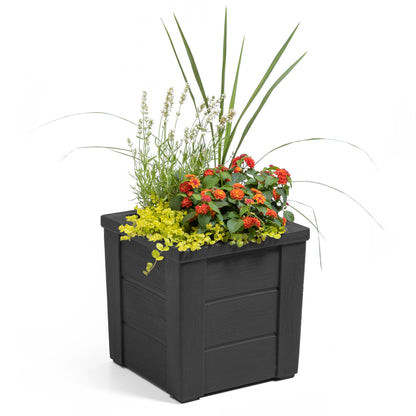 Step2 Lakewood Planter Box™ 2-Pack, Planters for Indoor or Outdoor Plants, Gardening and Flower Pot for Patio or Porch, Durable Plastic, Black