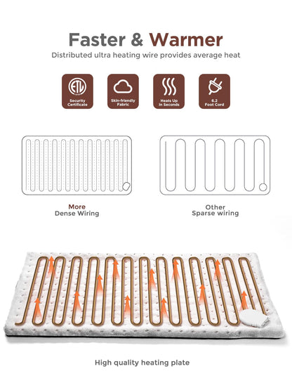 Heating Pad for Back & Cramps Relief,Electric Heat Pad Fast Heat,6 Level Heat Setting,3 Level Timming,Auto Shut Off, Machine Washable,Suitable for Back,Neck,Abdomen Pain Relief (Dark Grey, 17''×33'')