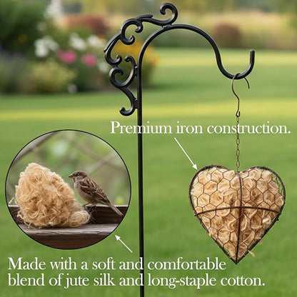 Handmade Fiber Bird Nesting Heart – Natural Nesting Material for Wild Birds, Refillable Jute & Cotton Holder for Garden, Patio & Outdoor Decor (2pcs)