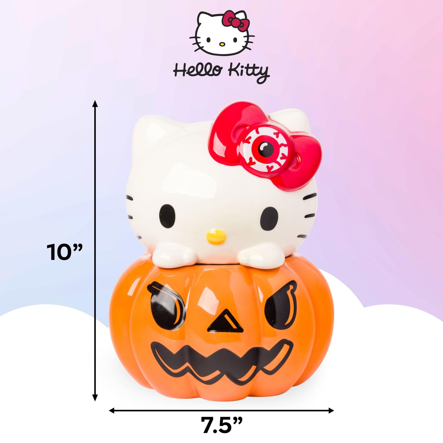 Silver Buffalo Sanrio Hello Kitty Halloween Pumpkin Jack O'Lantern 3D Sculpted Ceramic Cookie Snack Candy Jar (Medium)