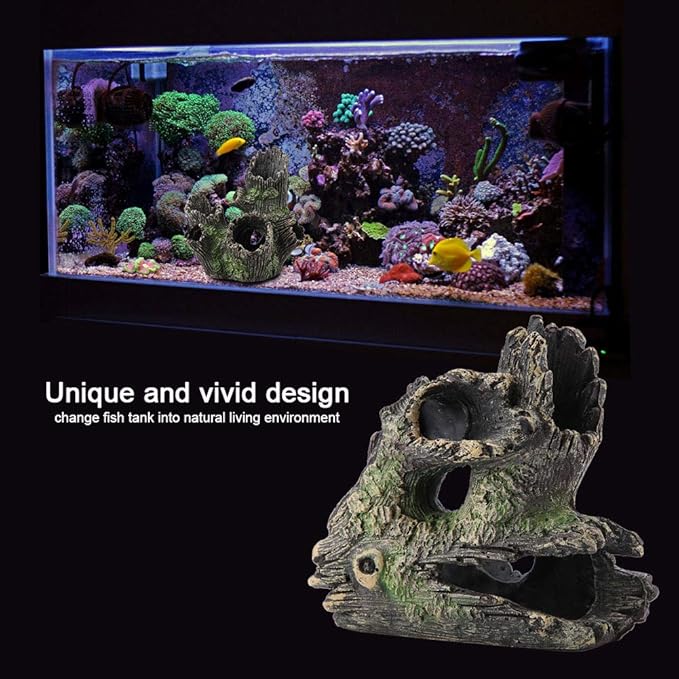 Tyenaza Trunk Aquarium, Aquarium Driftwood Ornaments Resin Wood Trunk Fish Tank Decoration Betta Fish Hideout Caves Decorations for Turtles, Reptiles