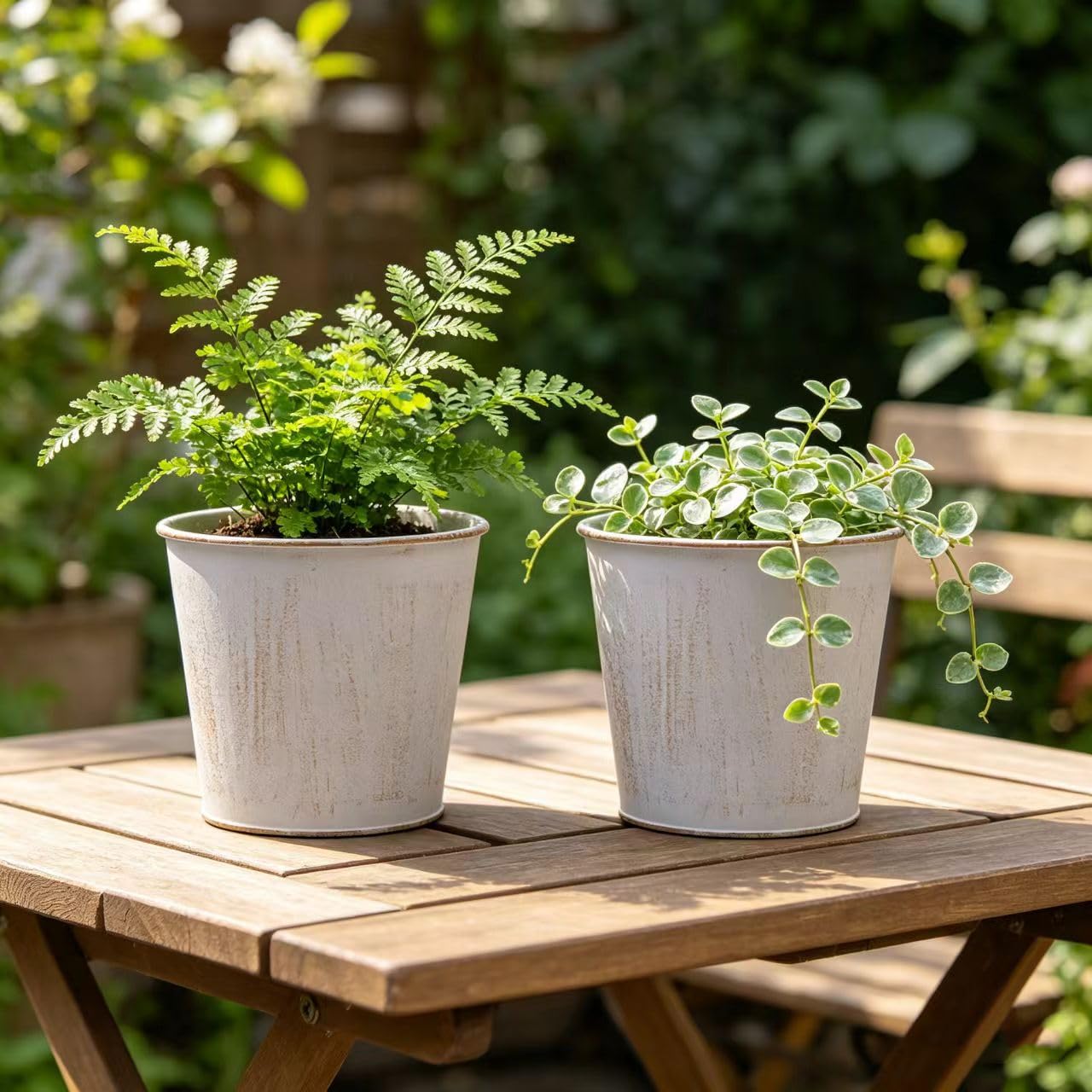 Hosley Set of 2 White Bucket/Pots with PVC Liner, 6.5" Dia x 6" H Ideal Gift for Floral Arrangements Wedding Home Office Party DIY Indoor Outdoor Garden Patio
